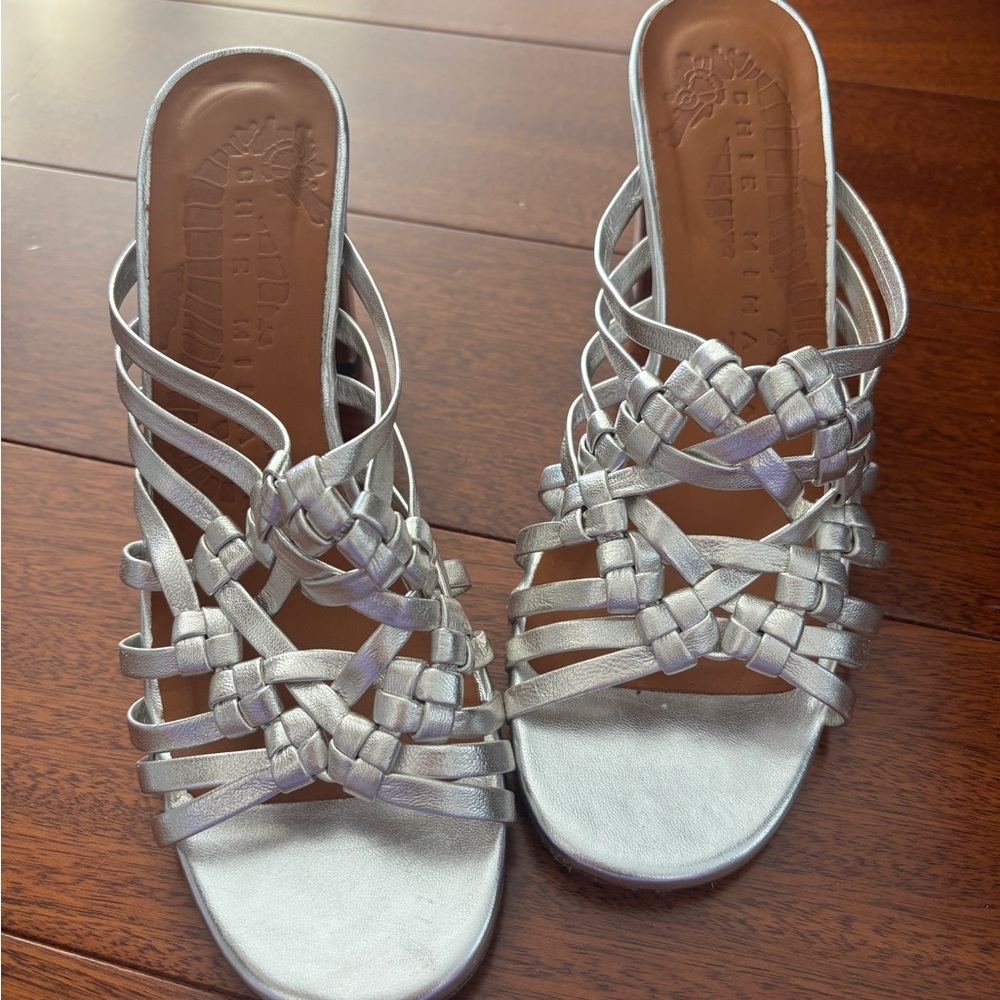 Chie Mihara Silver Woven Sandals